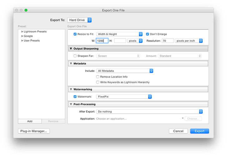 exporting images lightroom