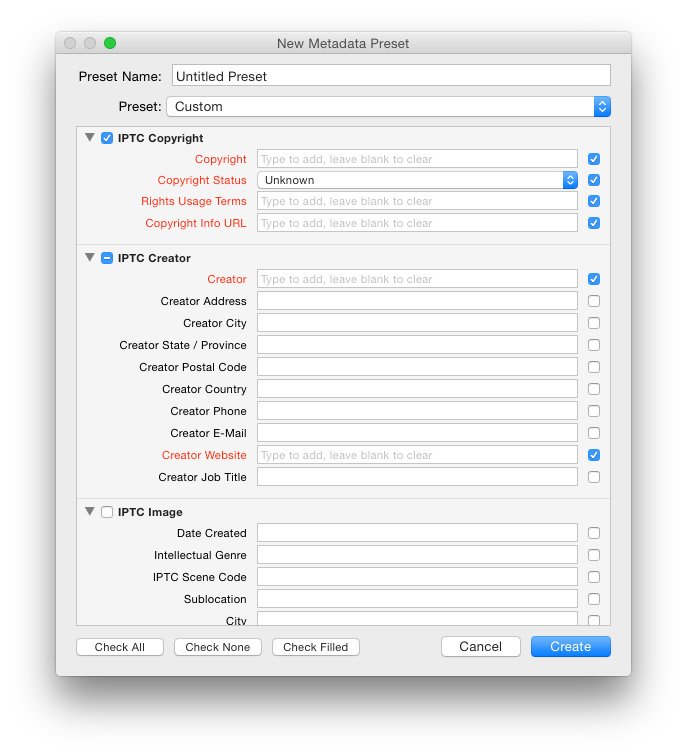 lightroom metadata preset